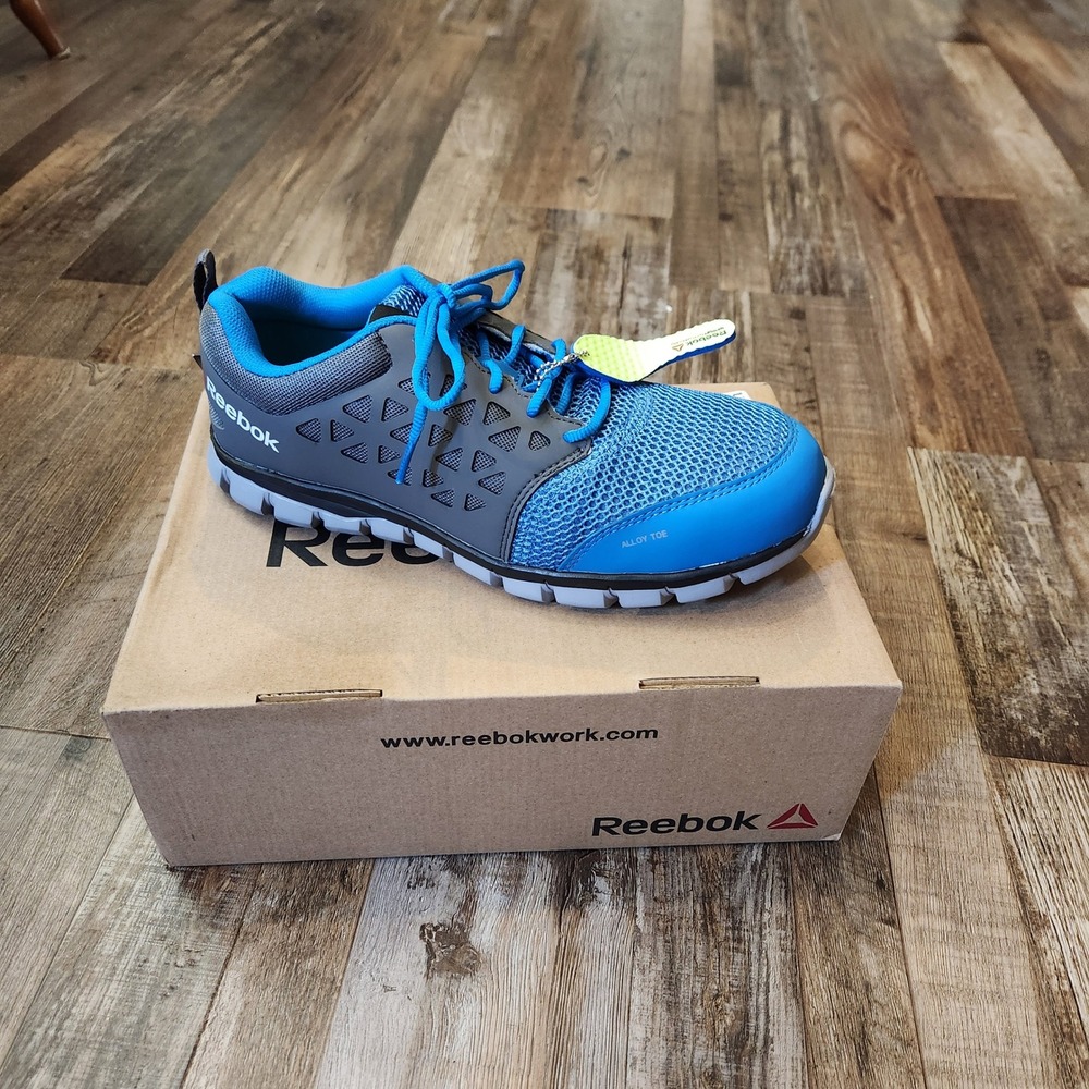 Reebok Sublite Cushion Work Alloy Toe Shoes Blue Grey Mens 8.5 X-Wide RB4040 NEW